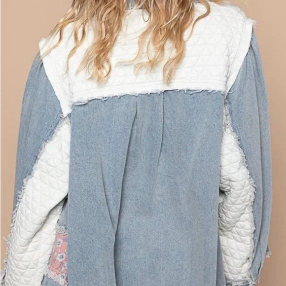 NWT POL Women's Colorful Patchwork Jean Jacket with Granny Square Sleeves - Picture 4 of 9